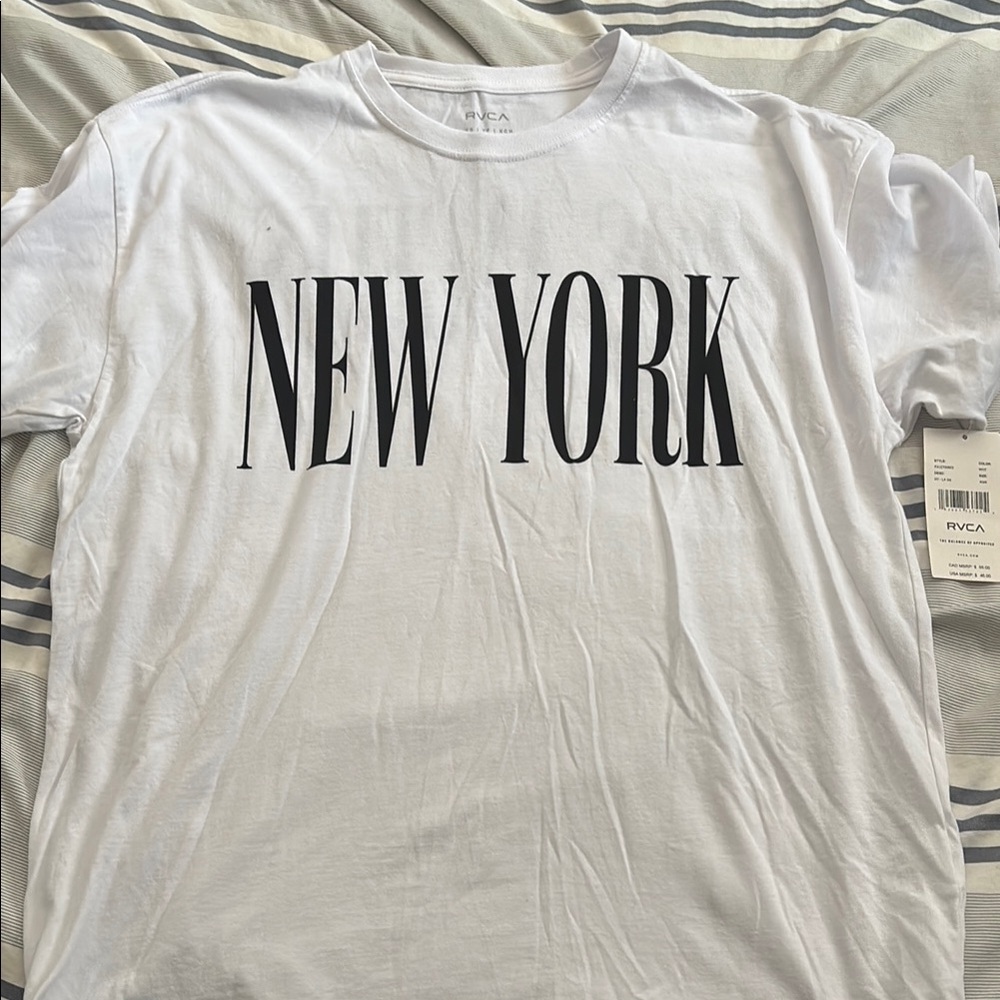 RVCA White Short Sleeve Tee with Bold Print